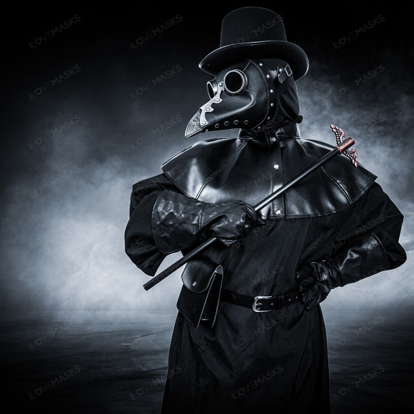 Plague Doctor with Bird Beak Mask & Top Hat Full Costume Set - Black Silver - Picture 5 of 5